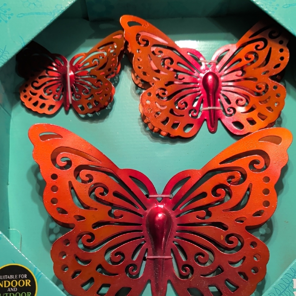 Vibrant 2 Toned Red Metal Butterfly Wall Decor